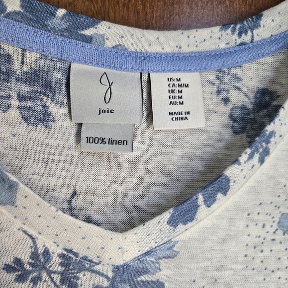Joie Linen White With Blue Floral Pattern Womens Size Medium - Picture 3 of 3